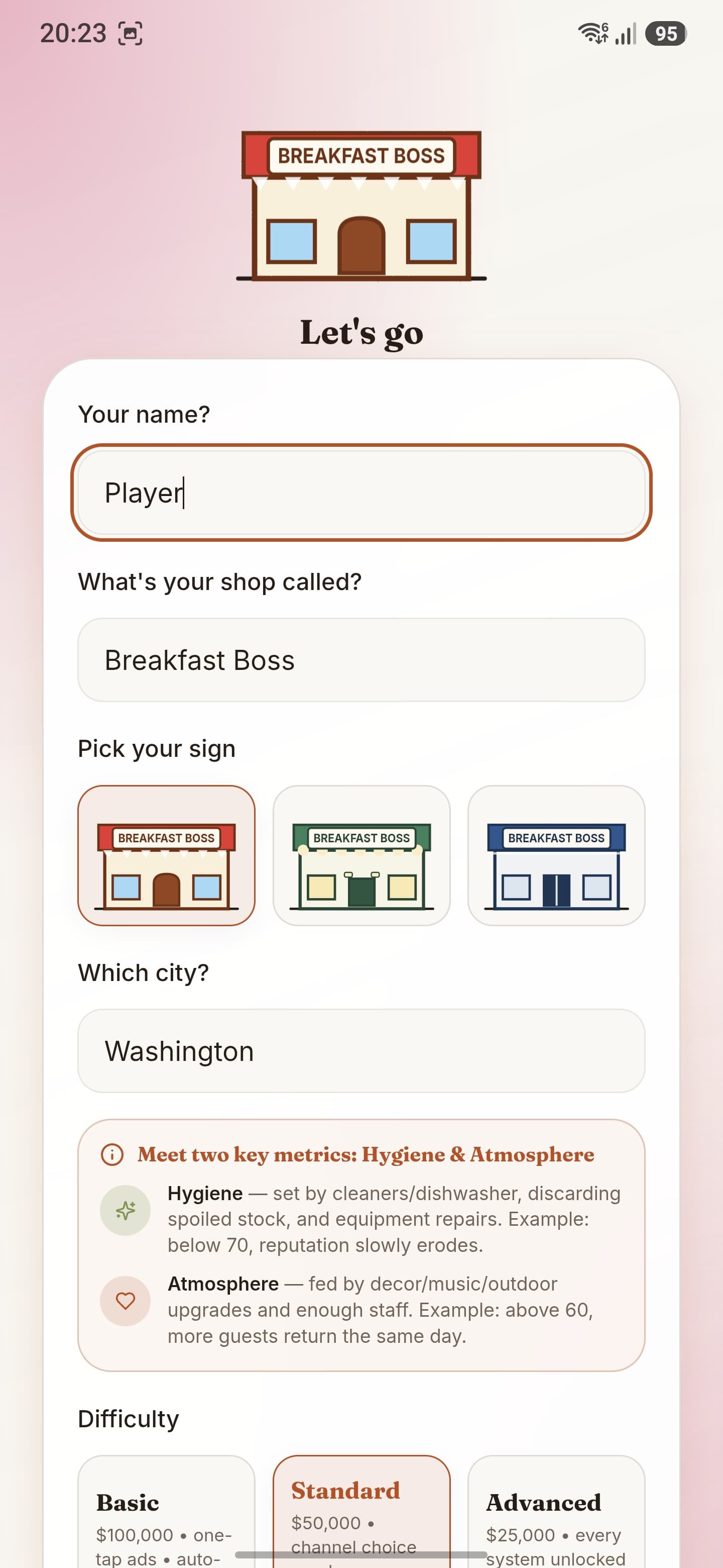Name your shop & pick a city